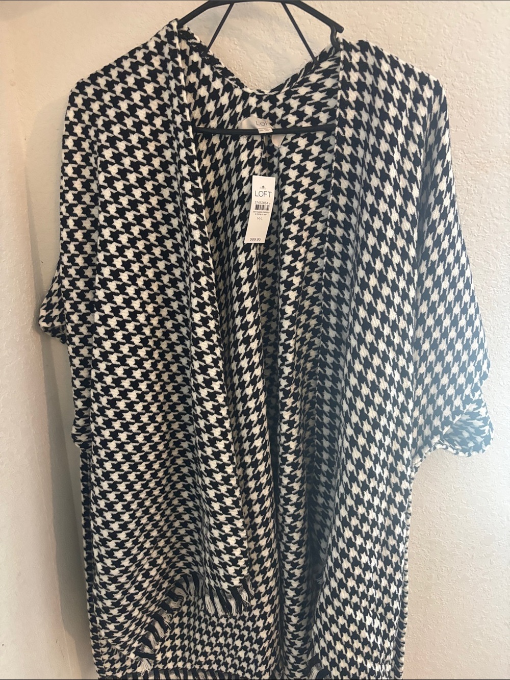 LOFT Black & White Houndstooth Draped Cardigan